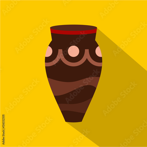 Brown ceramic vase icon, flat style