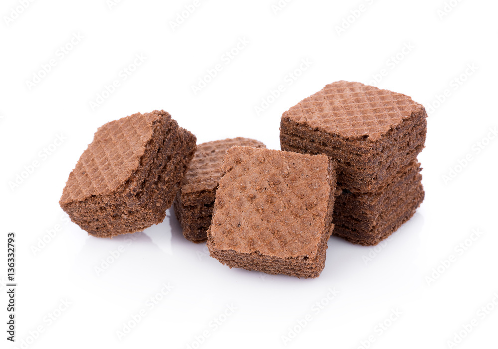 Wafers cubes with chocolate isolated on white background