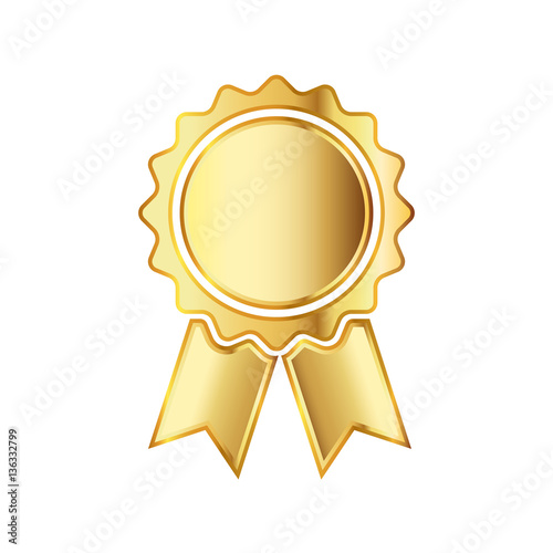 Golden medal icon with ribbon. Vector illustration.