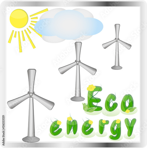 Set of flat design concepts - green energy. Windmill