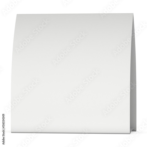 Blank paper tent card. 3d render illustration isolated. Table card mock up on white background.