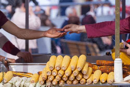 Photography Boiled and roasted corn - street fast healthy food in Istanbul