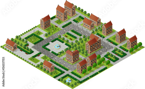 Architecture retro isometric 3D city historic educational buildings. Public university or library school government. Build your town of web objects collection.
