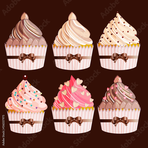 Little delicious cupcakes vector set
