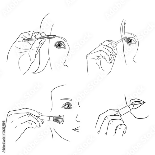 Set of makeup and cosmetic beauty woman of monochrome vector ill