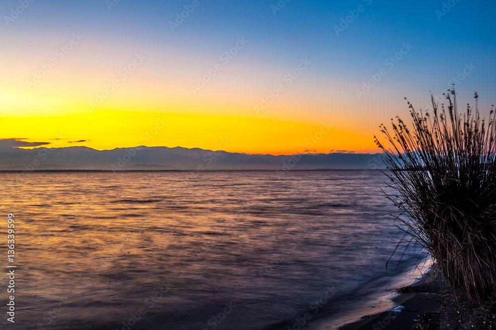 Colorful sky and water in lake Paliastomi in morning , Poti, Geo Colorful sky and water in lake Paliastomi in morning , Poti, Geo