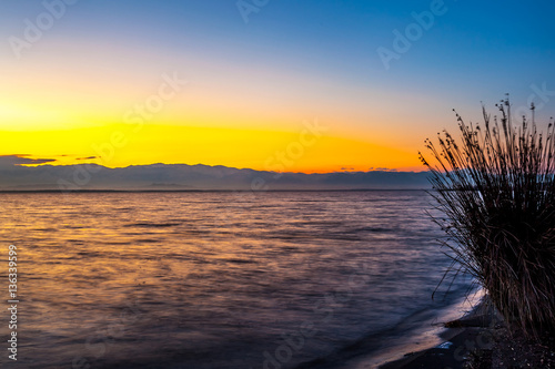 Colorful sky and water in lake Paliastomi in morning , Poti, Geo