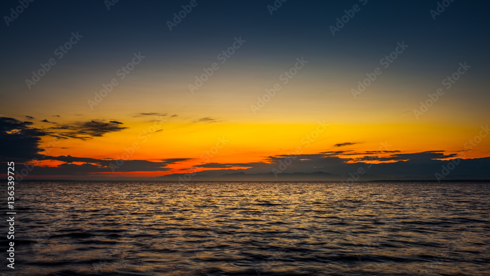 Colorful sky and water in lake Paliastomi in morning , Poti, Geo