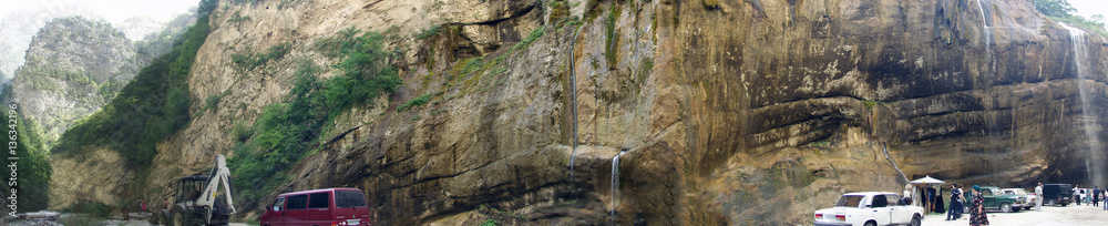 Panorama Chegemsky Falls. The most famous waterfalls in the North Caucasus