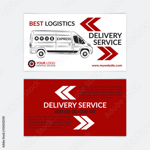2 Sided Business Card Delivery service. Delivery van, logistics industry calling card. Vector illustration.