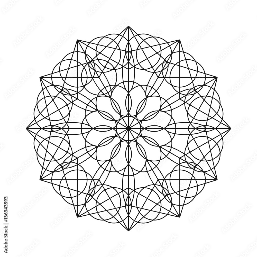 Obraz premium Vector geometric mandala. Black and white pattern.