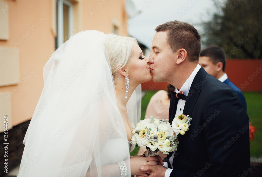Beautiful kissing newlyweds outside Beautiful kissing newlyweds outside