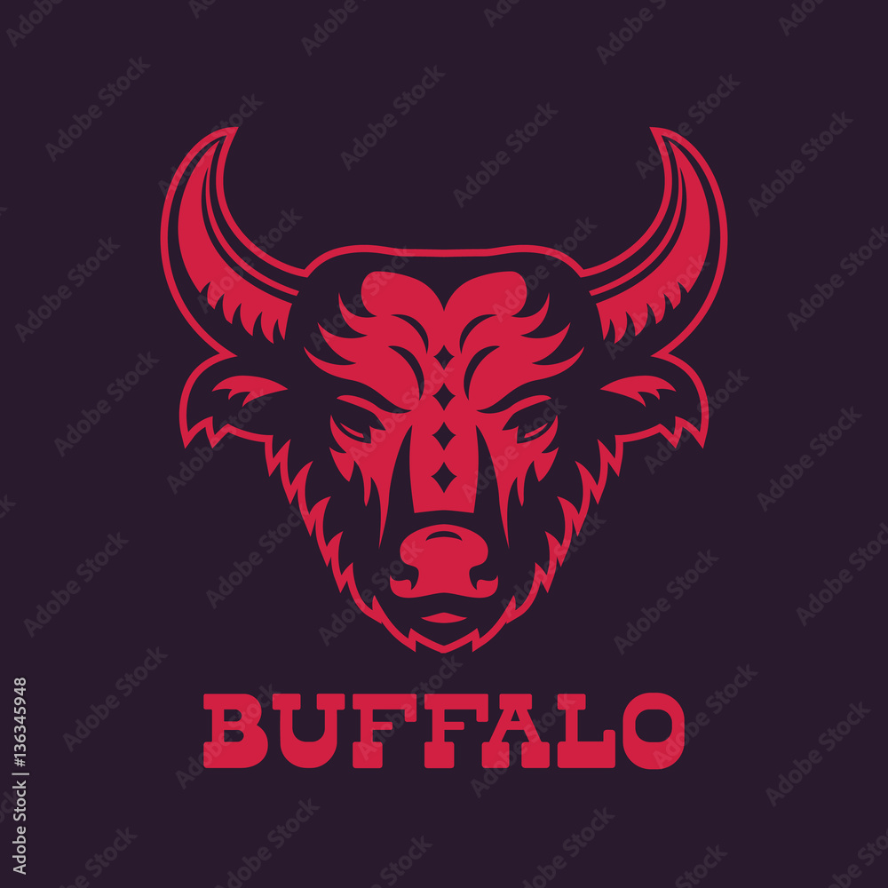 buffalo, bull head logo element, red on dark buffalo, bull head logo element, red on dark