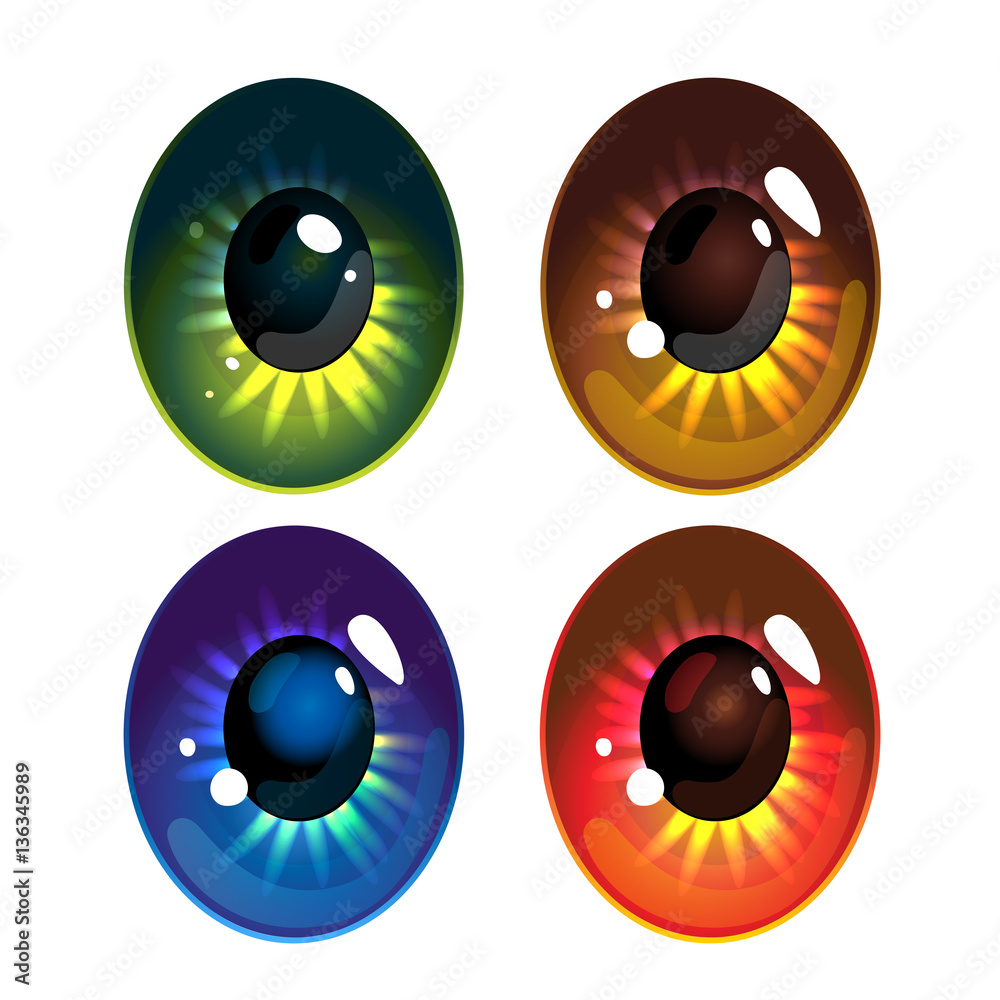 Set of cartoon eyes isolated on white background. Anime style colorful eyes.  Vector Illustration Stock Vector | Adobe Stock