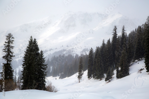 Beautiful snow mountain range landscape in Kyrgyzstan