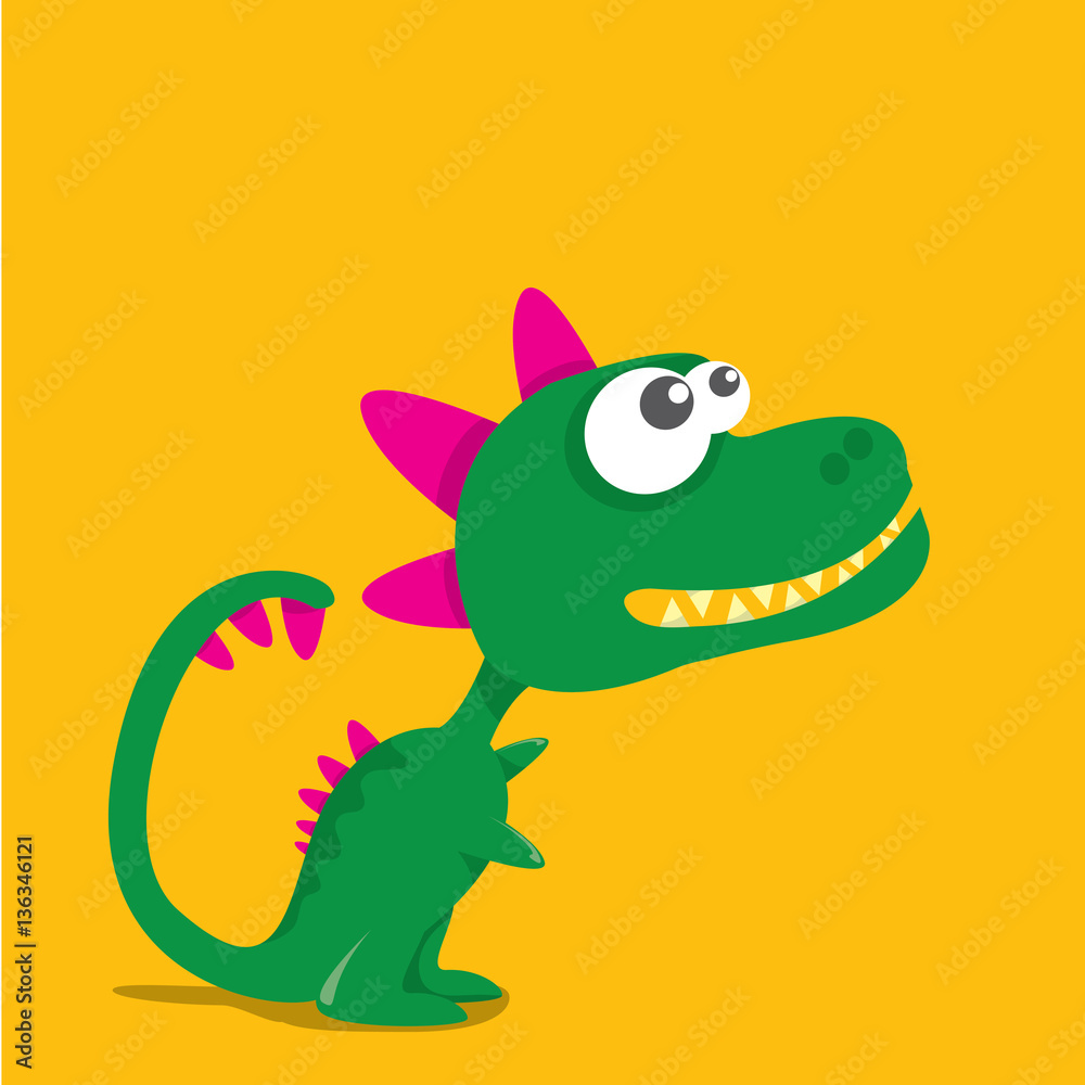 Naklejka premium Vector cartoon funny dragon. Cartoon Dinosaur.