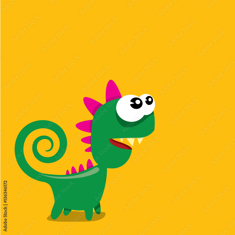 Vector cartoon funny dragon. Cartoon Dinosaur.