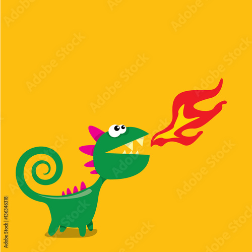 Vector cartoon funny dragon. Cartoon Dinosaur.