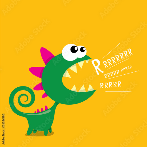 Vector cartoon funny dragon. Cartoon Dinosaur.