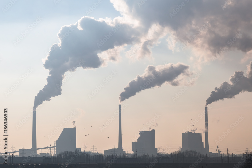 Smoking Chimneys of a Coal Fired Power Plant