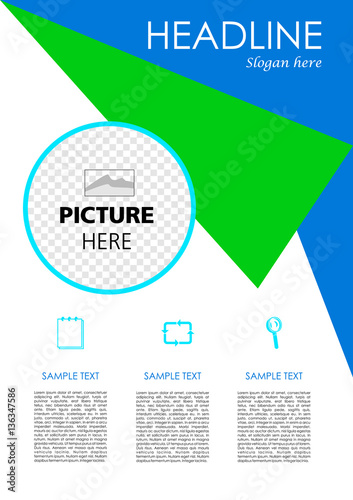 Vector flyer, corporate business, annual report, brochure design and cover presentation withblue and green triangle.