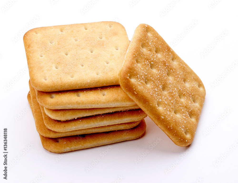 Cracker isolated on white background. Top view. Cracker isolated on white background. Top view.