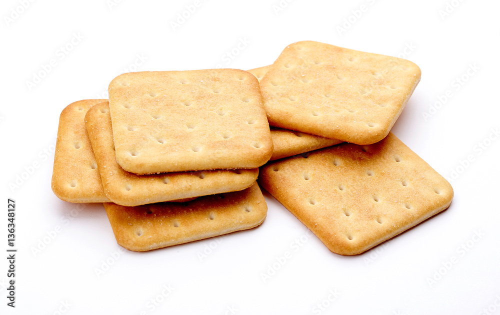 Cracker isolated on white background. Top view. Cracker isolated on white background. Top view.
