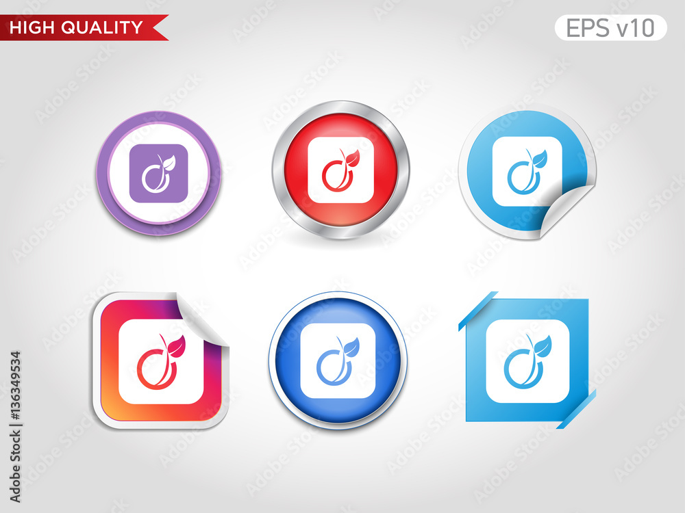 Peach icon. Button with peach icon. Modern UI vector. Peach icon. Button with peach icon. Modern UI vector.