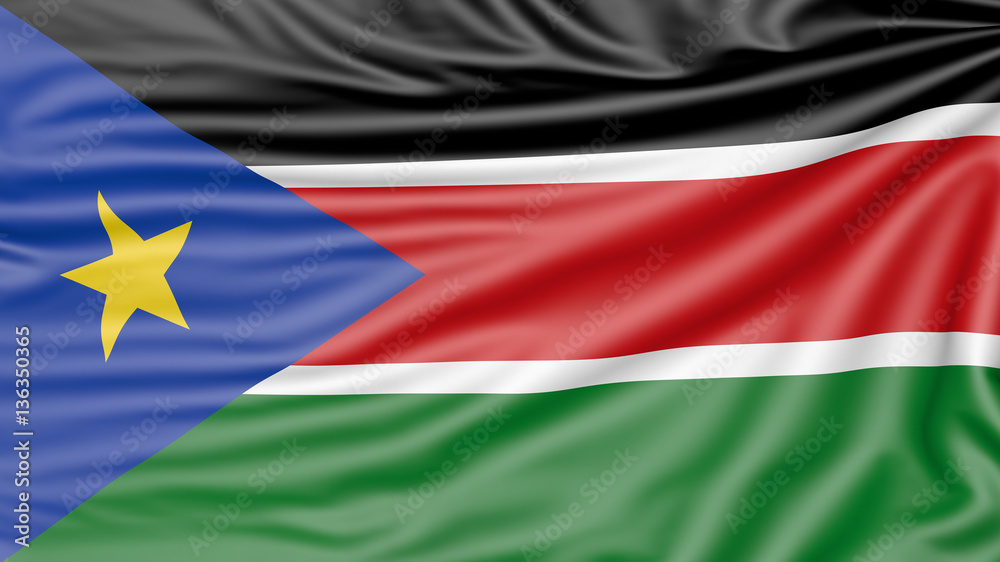 Flag of South Sudan, 3d illustration with fabric texture Flag of South Sudan, 3d illustration with fabric texture