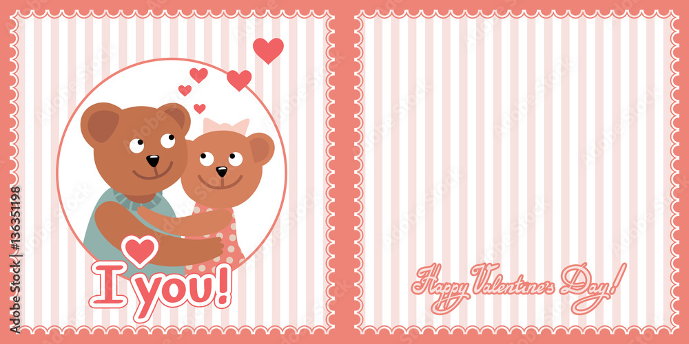 Couple of bears hugging. Vector illustration of Valentine s day congratulation card. Couple of bears hugging. Vector illustration of Valentine s day congratulation card.