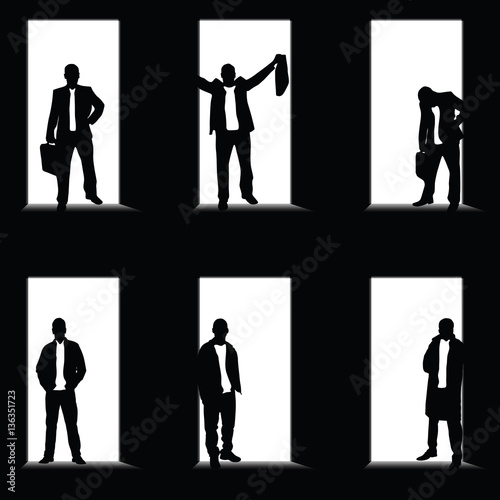 man set silhouette front of the door illustration