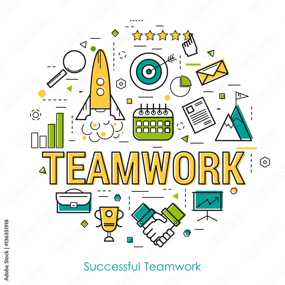 Line Art Concept - Successful Teamwork Concept Line Art Concept - Successful Teamwork Concept