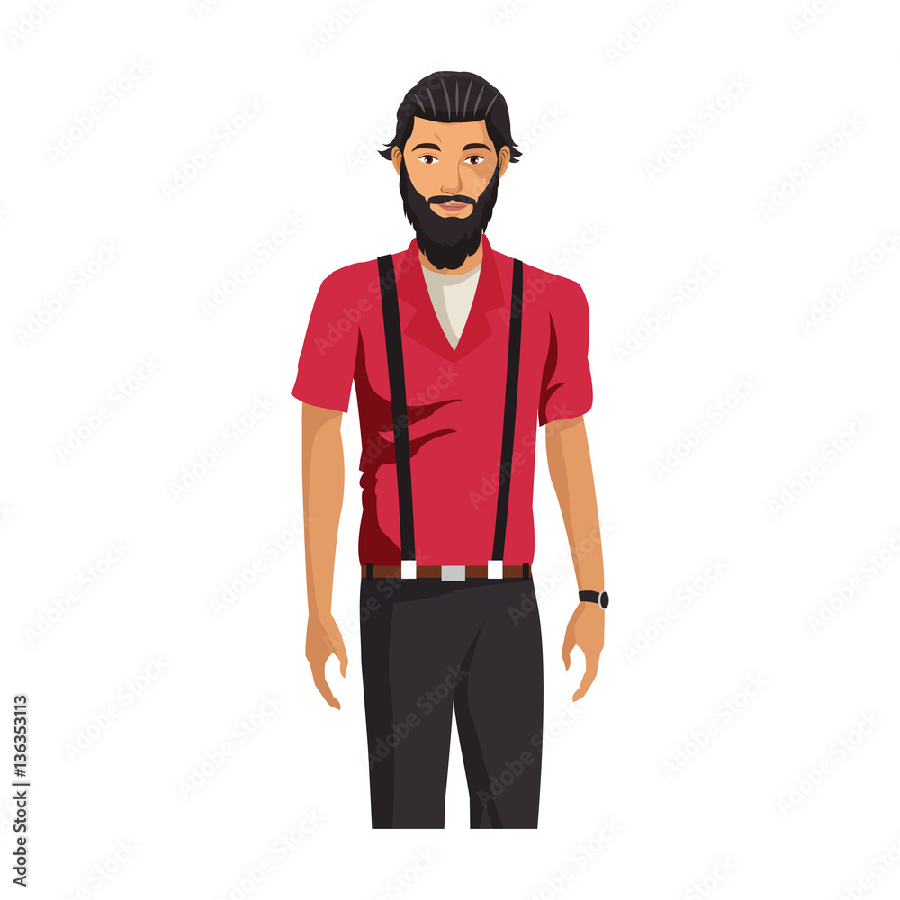 man cartoon with hipster style over white background. colorful design. vector illustration