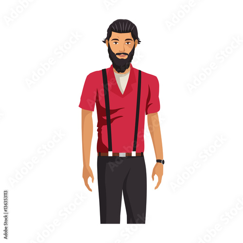 man cartoon with hipster style over white background. colorful design. vector illustration