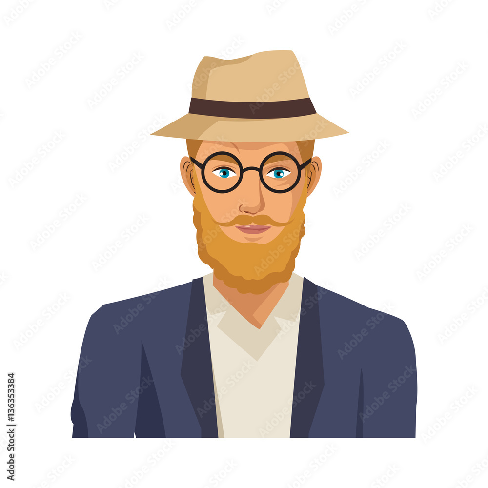 man cartoon with hipster style over white background. colorful design. vector illustration