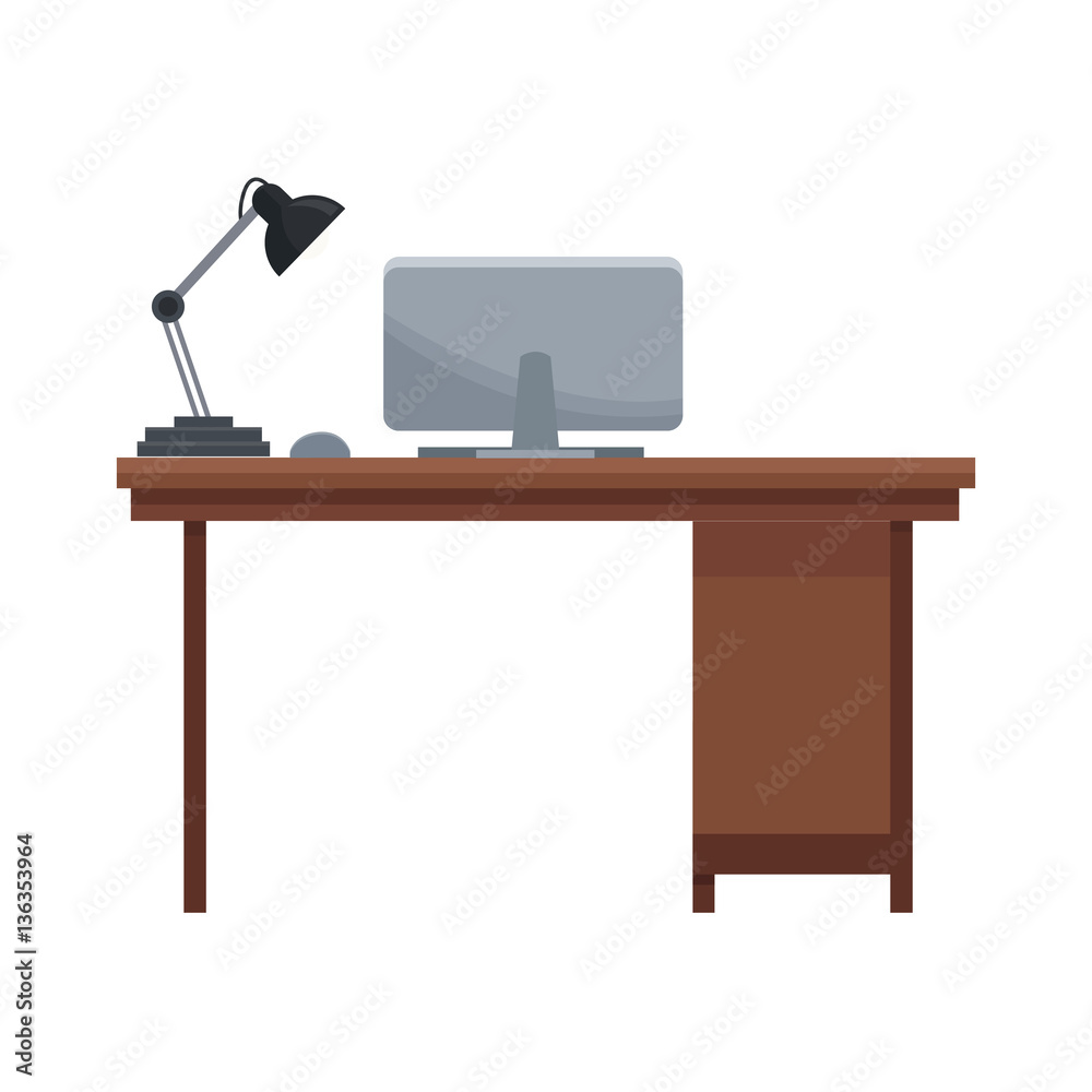 office desk with computer and lamp over white background. colorful design. vector ilustration office desk with computer and lamp over white background. colorful design. vector ilustration