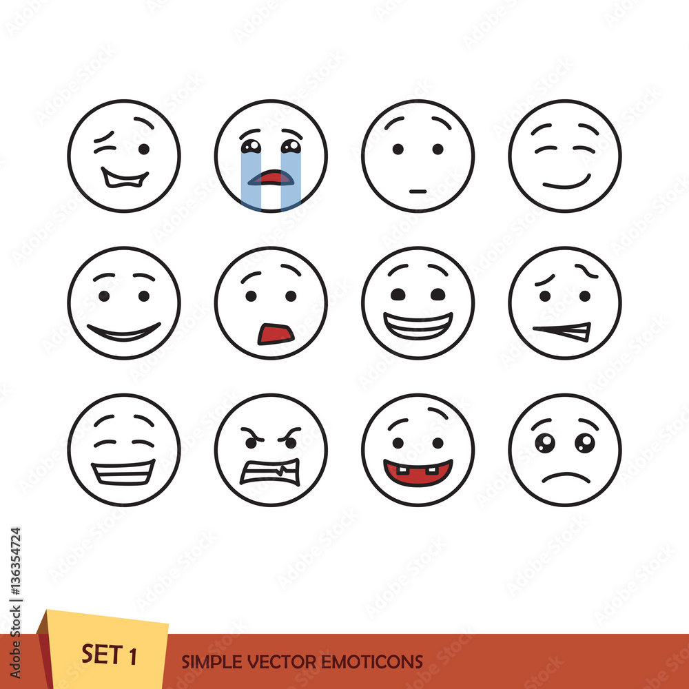 Set of outline emoticons Set of outline emoticons