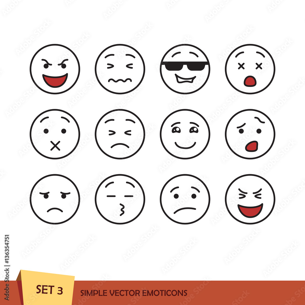 Set of outline emoticons Set of outline emoticons