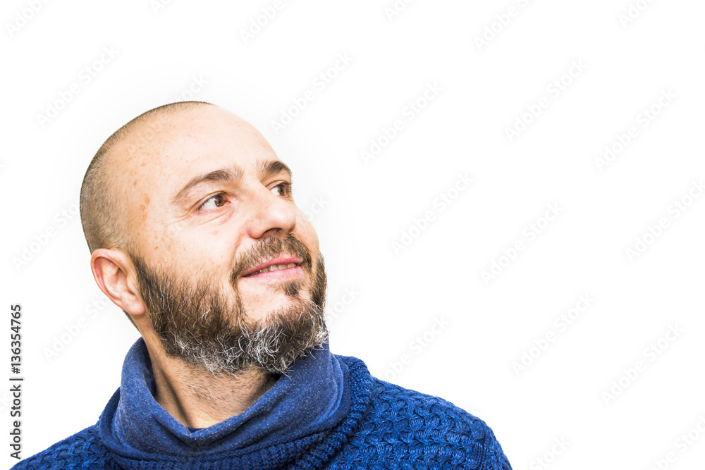 Handsome, bald man with beard on white background Handsome, bald man with beard on white background