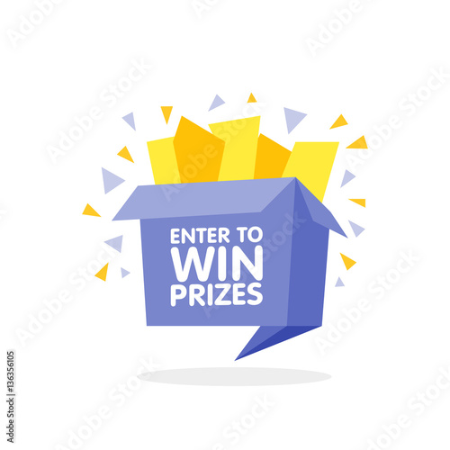 Enter to win prizes gift box. Cartoon origami style vector illustration