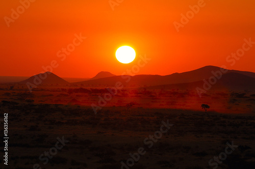 Impressive sunset in the Namib of Namibia