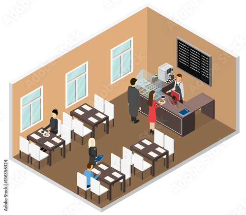 Cafe Isometric View. Vector