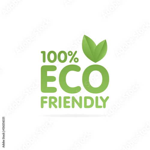 Eco friendly green leaf label sticker. Vector Illustration