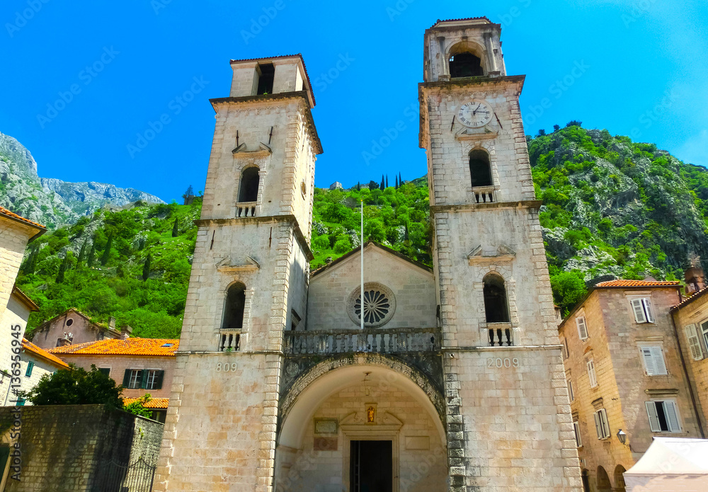 Cathedral Saint Tryphon is Roman Catholic cathedral in old town of Kotor, Montenegro