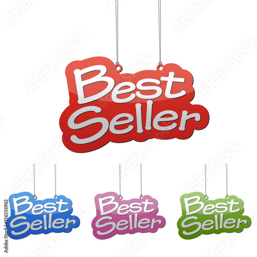 Set vector illustrations isolated tag banner best seller in four color variant red, blue, purple and green. This element is wel adapted for web design.