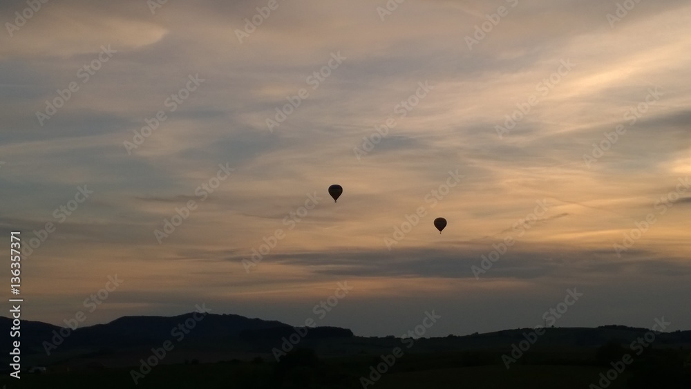 Balloons in sunset. Slovakia