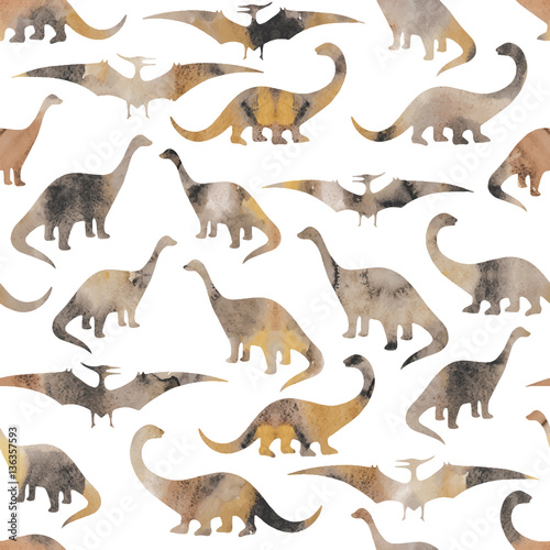 Seamless pattern with cartoon dinosaurs.  © Olga Skorobogatova