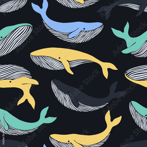 Seamless pattern with whales.