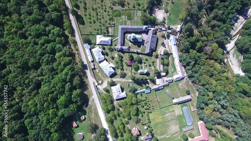 Polovragi Monastery, Romania, aerial upper view photo