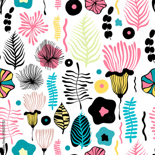 Vector flower pattern. Seamless botanic texture, detailed flower illustration.